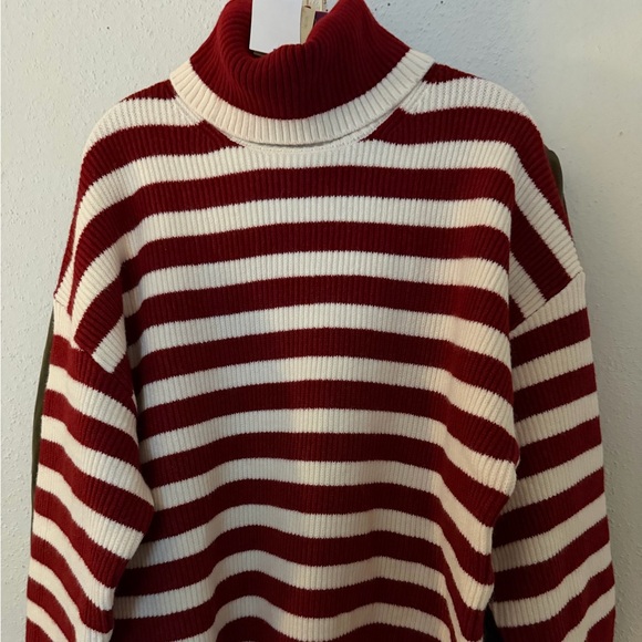 Mango Sweaters - Mango Red and White Striped Turtleneck Sweater